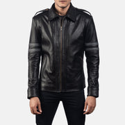 Armstrong 黑色 真皮机车夹克 男士 in Black Cowhide Leather - Front Profile View &amp; Tailored Silhouette | Buy Online