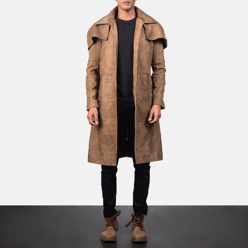 Army 棕色 Leather Duster 男士