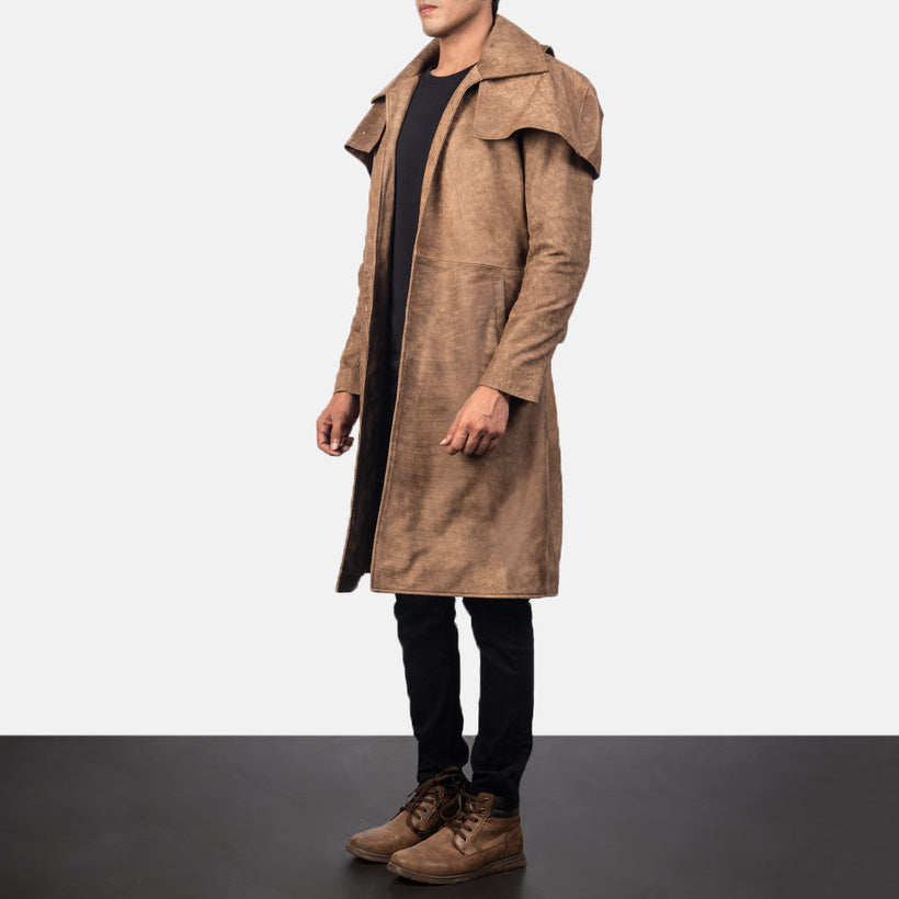 Army 棕色 Leather Duster 男士