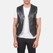
Auden 经典黑 真皮马甲 男士 in Black Cowhide Leather - 正面版型与定制立体剪裁轮廓 | 官方商城选购