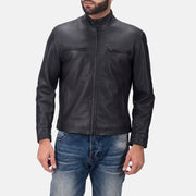 Austere Matte 黑色 真皮机车夹克 男士 in Black Calfskin Matte - Front Profile View &amp; Tailored Silhouette | Buy Online