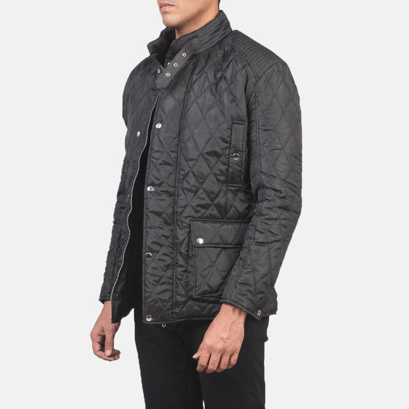 Barry Quilted 黑色 Windbreaker 真皮夹克 男士