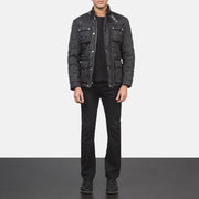 Men's Barry Quilted 黑色 Windbreaker 真皮夹克 男士 - Lateral Side Profile View Showing Sleeve Cut &amp; Athletic Taper Fit
