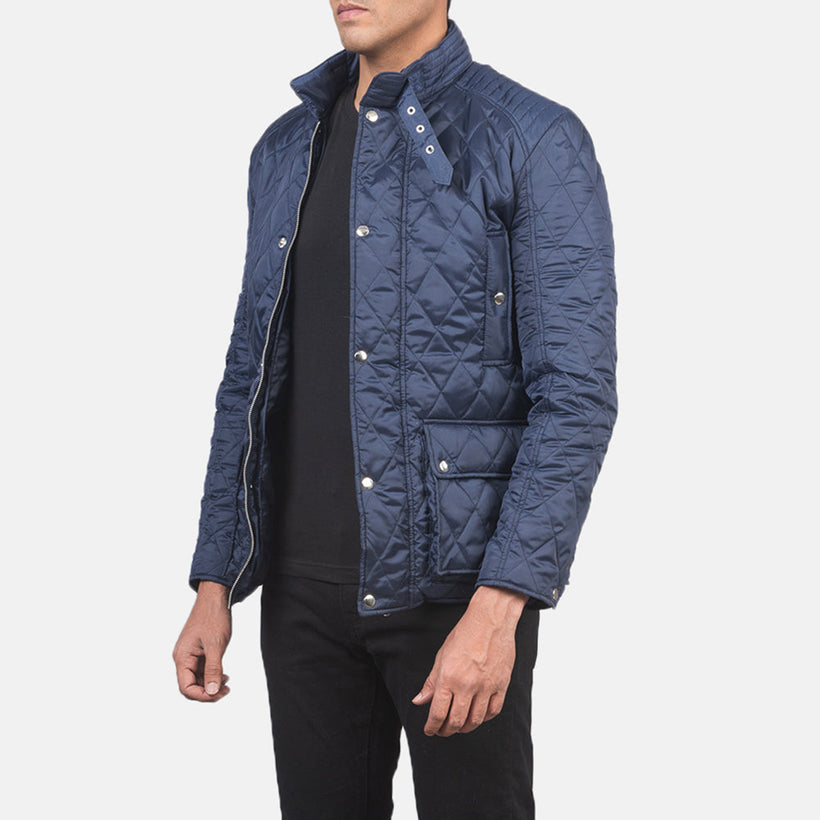 Barry Quilted Blue Windbreaker 真皮夹克 男士