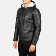 
Black Sheepskin Leather Bomber Jacket - 展现肩线贴合与利落下摆的背部视角