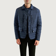 Men's Bo Quilt Windbreaker 真皮夹克 男士 in Navy Blue Nylon - Front Profile View &amp; Tailored Silhouette | Buy Online