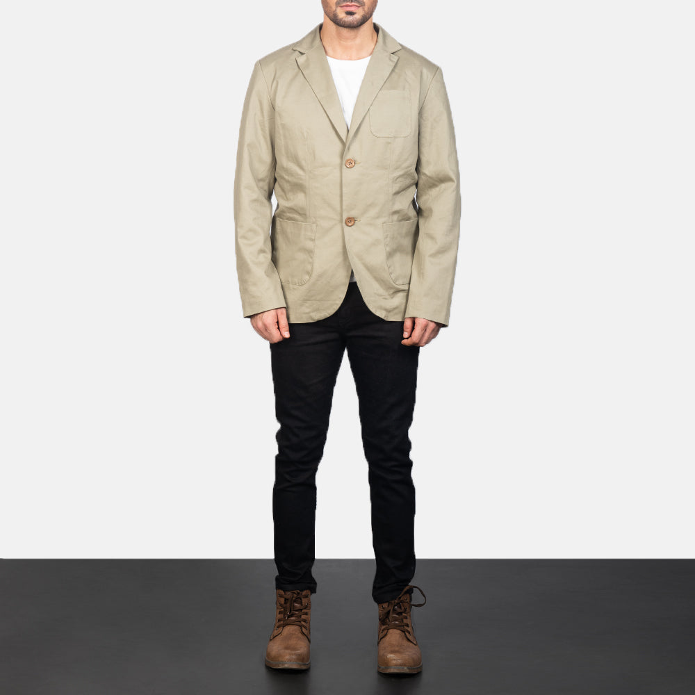 Borges Beige 真皮西装外套 男士 - Lateral Side Profile View Showing Sleeve Cut &amp; Athletic Taper Fit