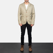 Borges Beige 真皮西装外套 男士 - Lateral Side Profile View Showing Sleeve Cut &amp; Athletic Taper Fit