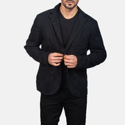 Borges 黑色 真皮西装外套 男士 in Black Poly-Cotton - Front Profile View &amp; Tailored Silhouette | Buy Online