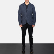 Borges Navy Blue 真皮西装外套 男士 - Lateral Side Profile View Showing Sleeve Cut &amp; Athletic Taper Fit