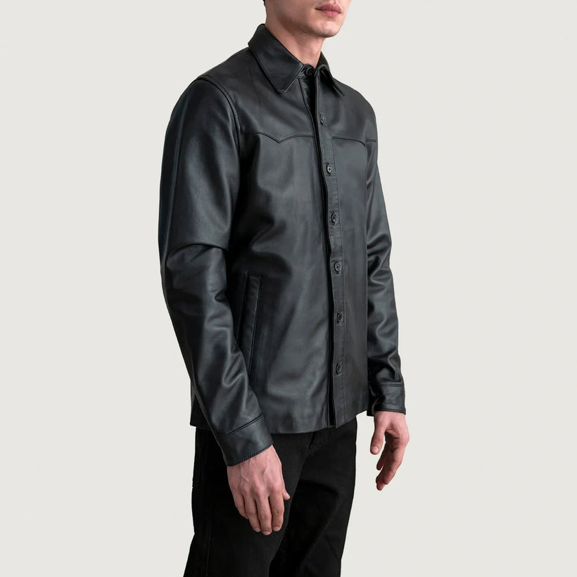 Bronco 黑色 Leather Shirt 男士