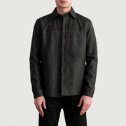 Bronco Tumbled 棕色 Leather Shirt 男士 in Tumbled Brown Sheepskin Leather - Front Profile View &amp; Tailored Silhouette | Buy Online