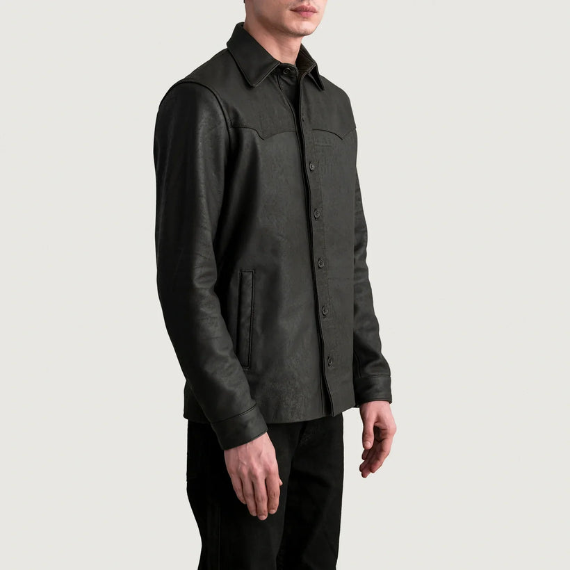 Bronco Tumbled 棕色 Leather Shirt 男士