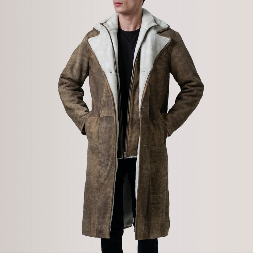 Cai Distressed 棕色 Leather Shearling 真皮大衣 男士