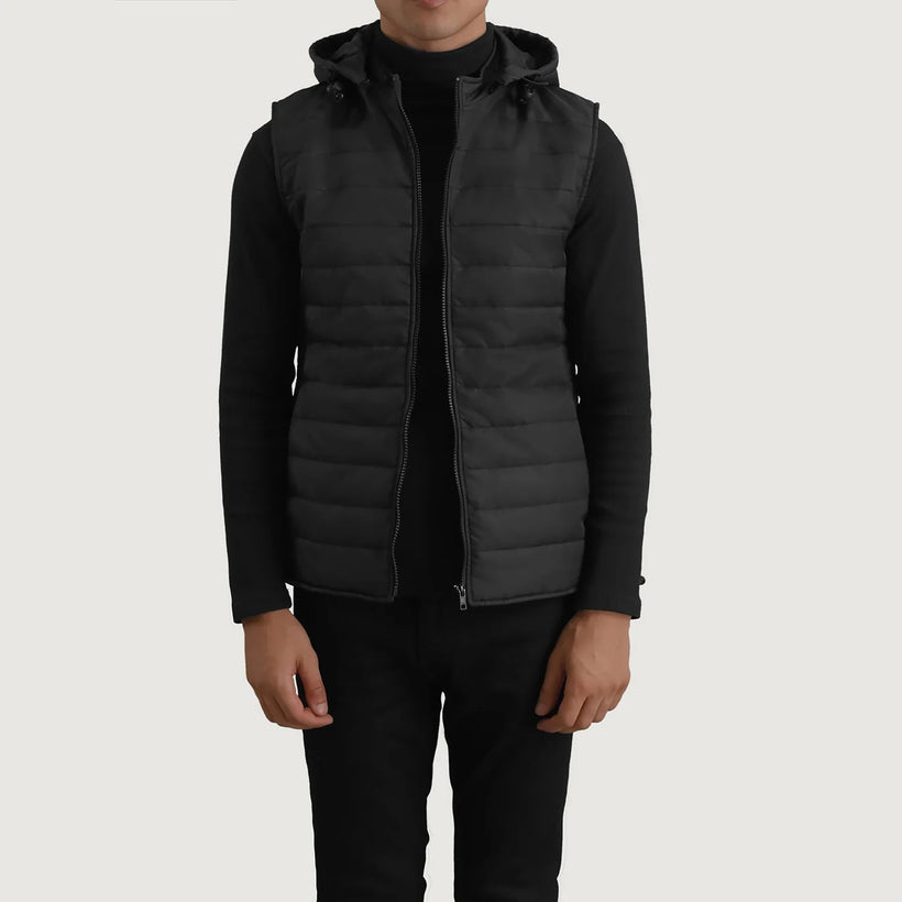 Carlo 黑色 Hooded Puffer Vest 男士