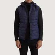 
Carlo 深海蓝 连帽羽绒夹棉马甲 男士 in Blue Full-Grain Leather - 正面版型与定制立体剪裁轮廓 | 官方商城选购