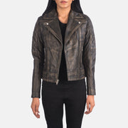
Carolyn Quilted Distressed Brown Biker Jacket in Distressed Brown Goatskin Leather - 正面版型与定制立体剪裁轮廓 | 官方商城选购