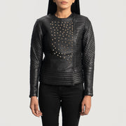 Women's Celeste Studded 黑色 真皮夹克 女士 in Black Sheepskin Leather - Front Profile View &amp; Tailored Silhouette | Buy Online