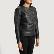 Black Sheepskin Leather Biker Jacket - Back View Showing Tailored Shoulder Fit &amp; Clean Hemline