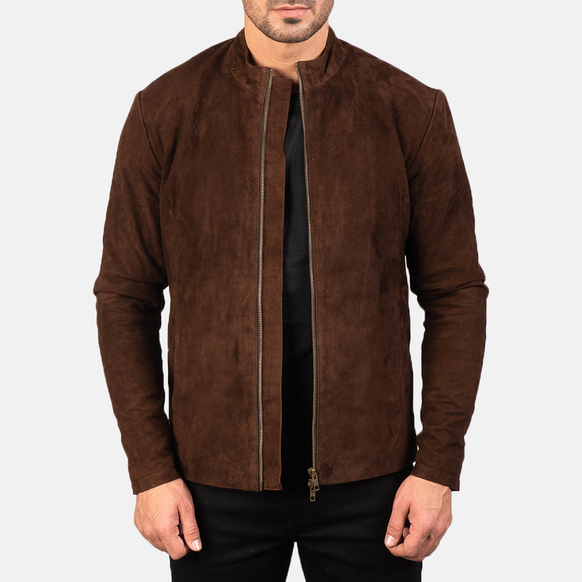Charcoal Mocha Suede 真皮机车夹克 男士