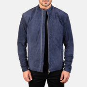 
Charcoal Navy 深海蓝 Suede 真皮机车皮衣 男士 in Navy Blue Goatskin Suede - 正面版型与定制立体剪裁轮廓 | 官方商城选购