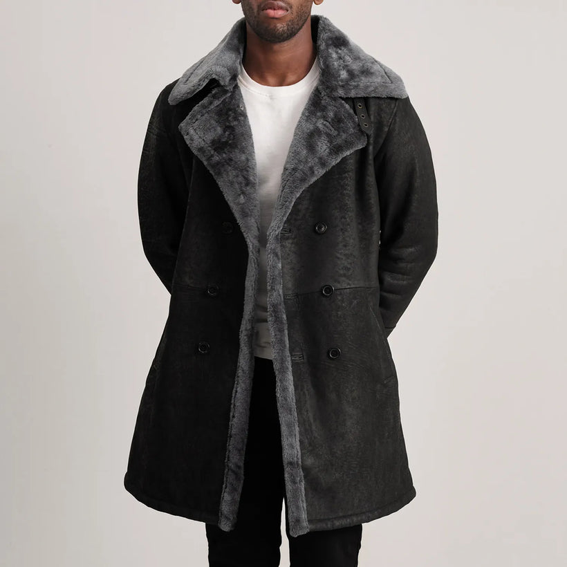 Charles 真皮大衣 棕色 Shearling 真皮大衣 男士