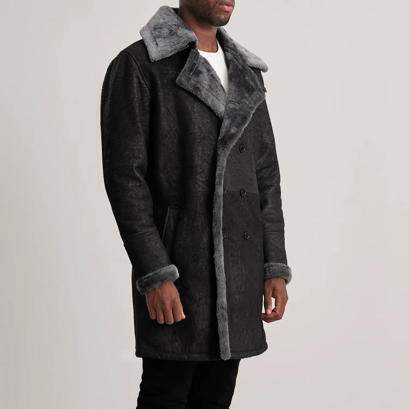 Charles 真皮大衣 棕色 Shearling 真皮大衣 男士