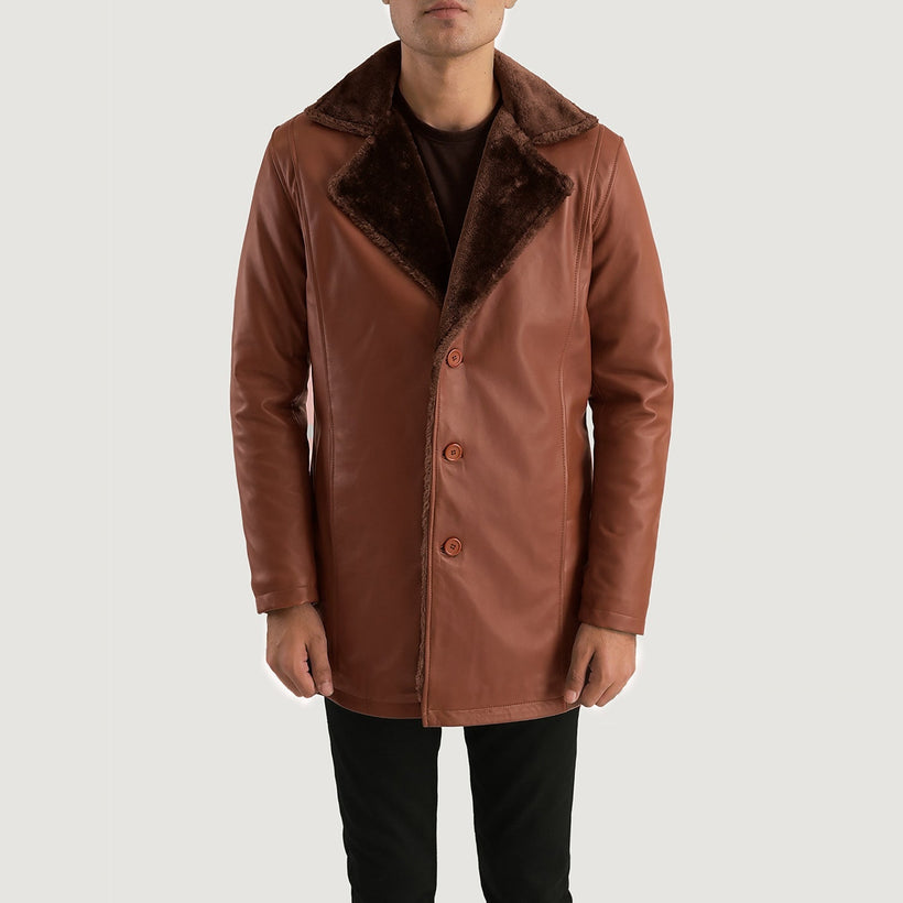Cinnamon 棕色 Leather Fur 真皮大衣 男士