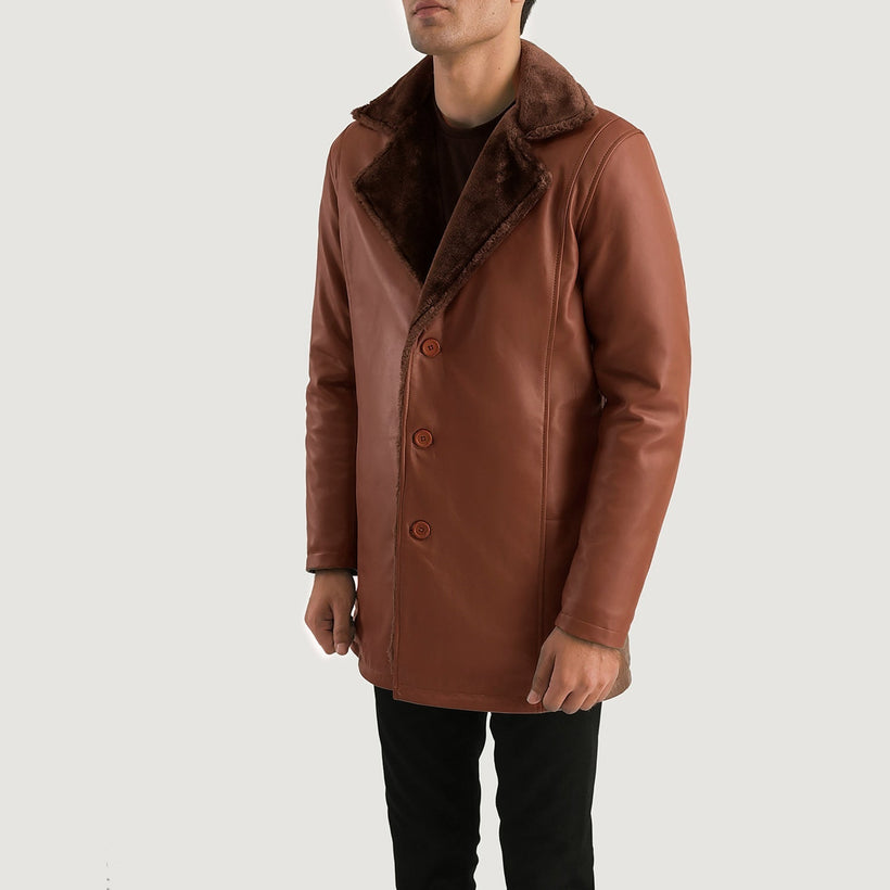 Cinnamon 棕色 Leather Fur 真皮大衣 男士