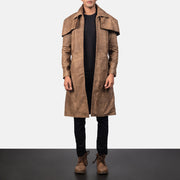 
Classic 复古棕 Leather Duster 男士 in Distressed Brown Sheepskin Snuffed - 正面版型与定制立体剪裁轮廓 | 官方商城选购
