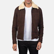 Men's Coffner 棕色 Shearling Fur 真皮夹克 男士 in Distressed Brown Goatskin Suede - Front Profile View &amp; Tailored Silhouette | Buy Online