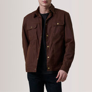 
Colberto 复古棕 Waxed Canvas Trucker 真皮夹克 男士 For Men in Brown Waxed Cotton Canvas - 正面版型与定制立体剪裁轮廓 | 官方商城选购