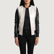 Women's Cole Silver 真皮飞行员夹克 女士 - Lateral Side Profile View Showing Sleeve Cut &amp; Athletic Taper Fit
