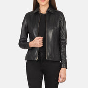 Women Colette 黑色 真皮夹克 女士 in Black Sheepskin Leather - Front Profile View &amp; Tailored Silhouette | Buy Online