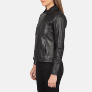 Women Colette 黑色 真皮夹克 女士 - Lateral Side Profile View Showing Sleeve Cut &amp; Athletic Taper Fit