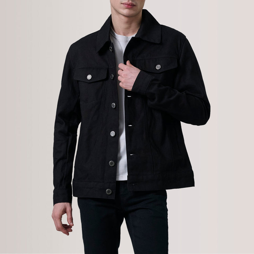 Conard 经典黑 Denim Trucker 真皮夹克 男士