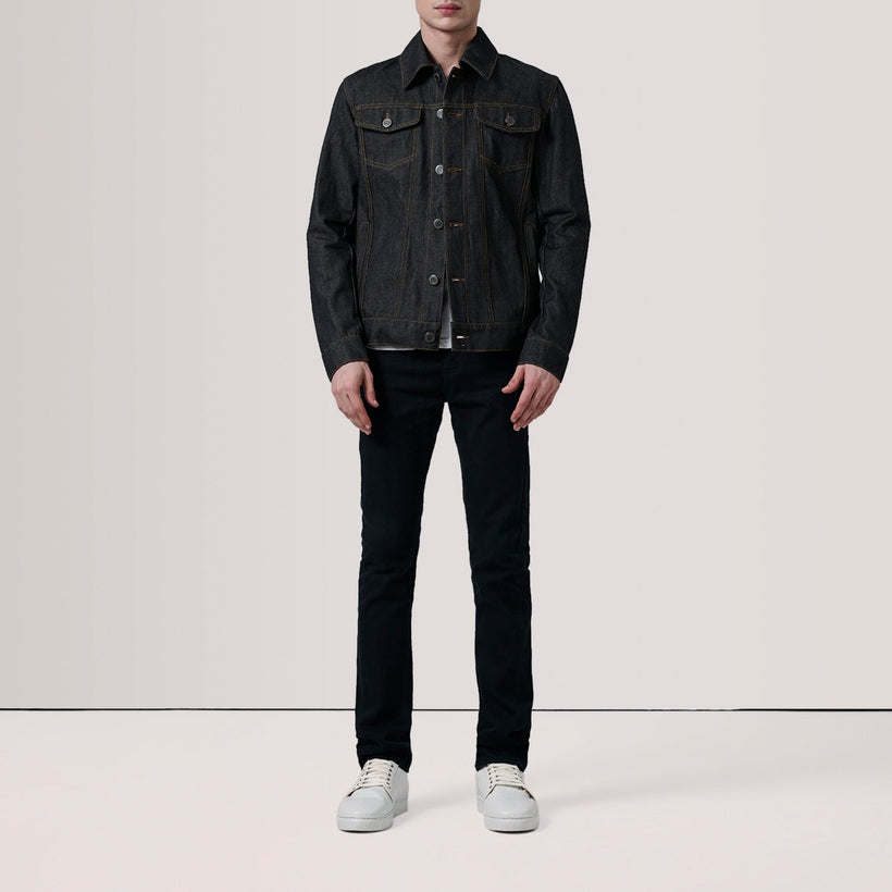 Conard Faded 经典黑 Denim Trucker 真皮夹克 男士