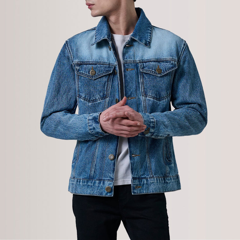 Conard Ice 深海蓝 Denim Trucker 真皮夹克 男士