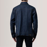 
细节特写 of Classic Collar & Heavy-Duty Zipper Hardware on Conard Ash Grey Denim Trucker Jacket For Men