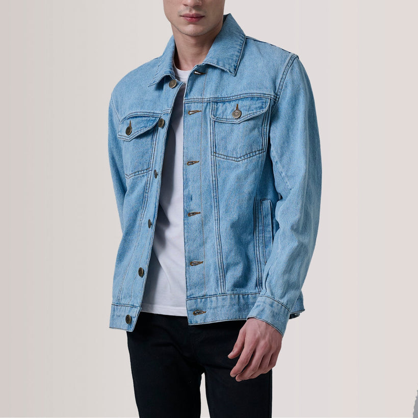Conard Light Blue Denim Trucker 真皮夹克 男士