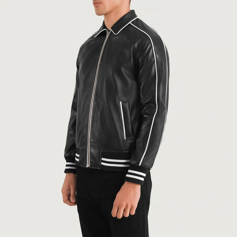 Cooper 黑色 Leather Varsity 真皮夹克 男士