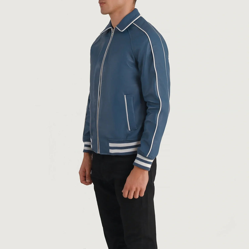 Cooper Blue Leather Varsity 真皮夹克 男士
