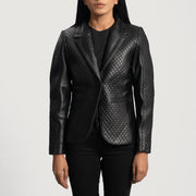 
Cora 菱格压线 经典黑 真皮西装外套 女士 in Black Sheepskin Leather - 正面版型与定制立体剪裁轮廓 | 官方商城选购