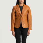 Women's Cora Quilted 棕色 真皮西装外套 女士 in Brown Sheepskin Leather - Front Profile View &amp; Tailored Silhouette | Buy Online
