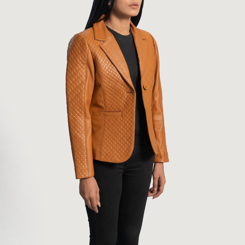 Cora Quilted 棕色 真皮西装外套 女士