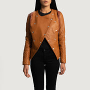 Women's County 浅褐色 Overlap 真皮夹克 女士 - Lateral Side Profile View Showing Sleeve Cut &amp; Athletic Taper Fit
