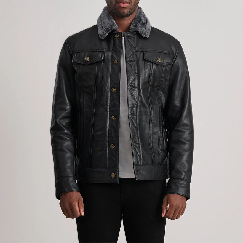 Dallis 黑色 Leather Shearling Trucker 真皮夹克 男士