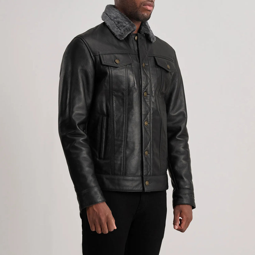 Dallis 黑色 Leather Shearling Trucker 真皮夹克 男士