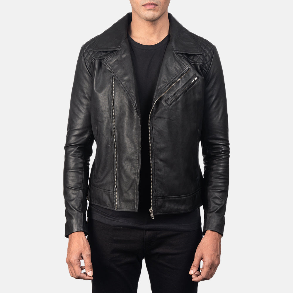 
Danny Quilted Brown Leather Biker Jacket in Distressed Brown Goatskin Leather - 正面版型与定制立体剪裁轮廓 | 官方商城选购