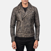 
手工下摆与精工缝制细节 Danny Quilted Brown Leather Biker Jacket